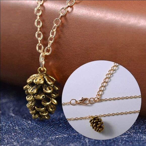 Gold OR Silver Small Pine Cone Adorable Necklace - Picture 5 of 8